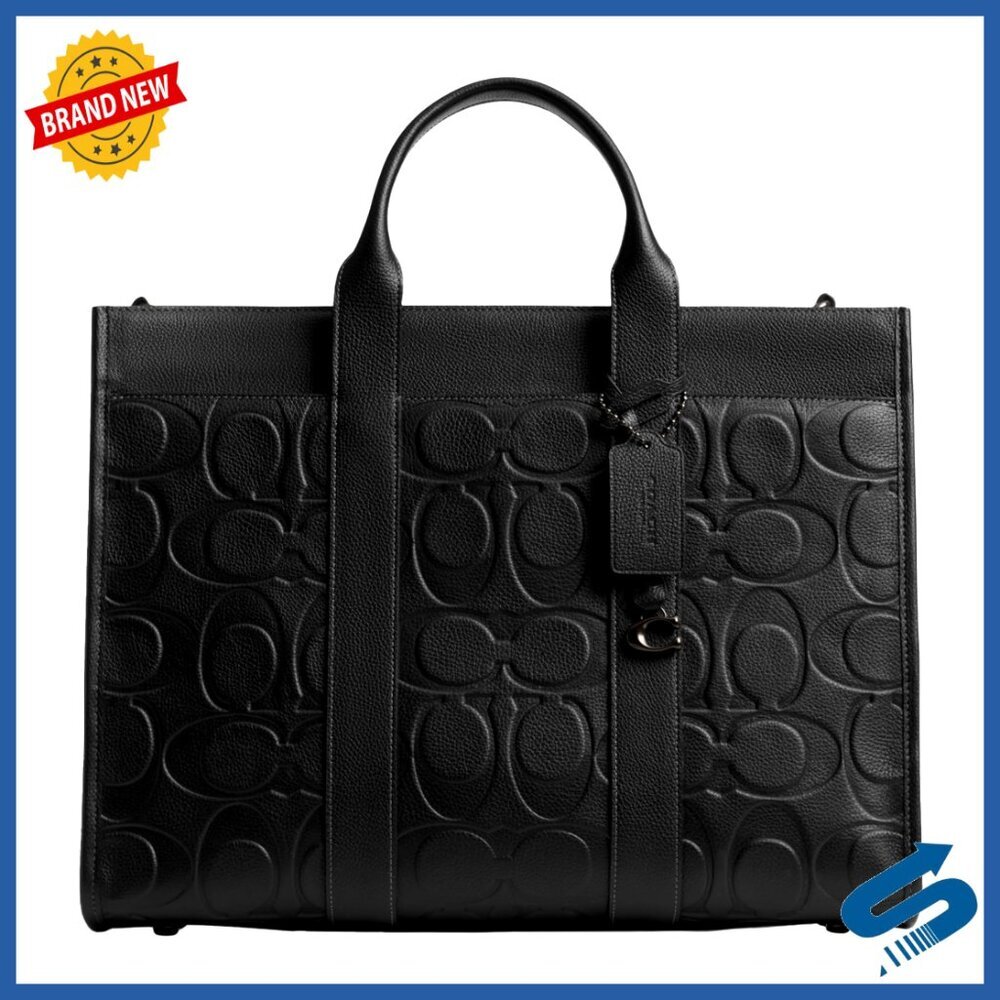 Leather Tote Bag with Laptop Compartment, Detachable Strap, 16-inch